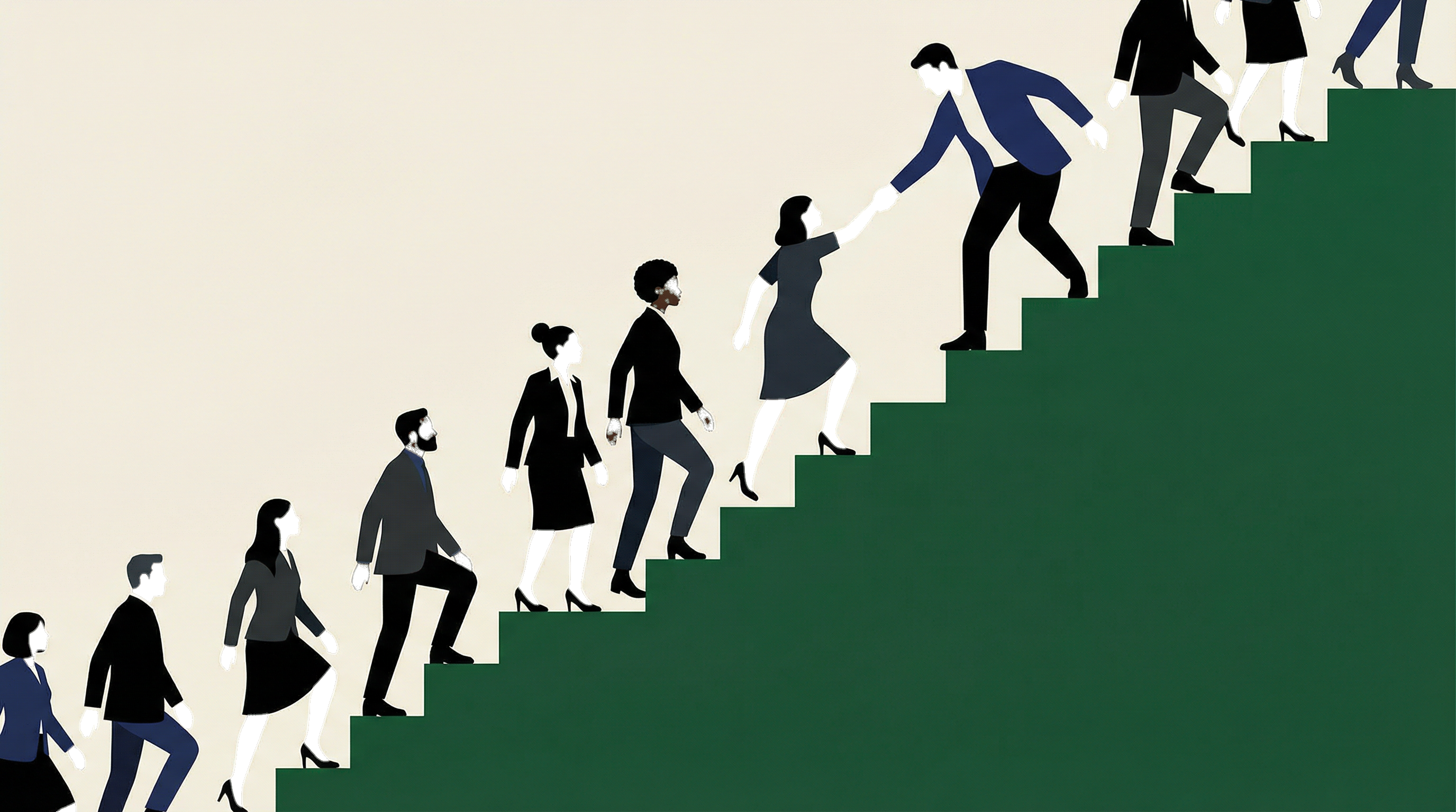 Community members helping each other climb